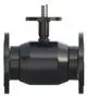 Schwarzer Kugelhahn von Danfoss mit Flanschen für die Rohrverbindung, seitliche Betätigungsstange und einem kompakten Design für Flüssigkeitssteuerung.